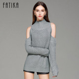 FATIKA Women's Off Shoulder Turtleneck Knitted Sweaters Autumn 2017 Fashion Pullover Jumpers Winter Oversized Sweater for Woman