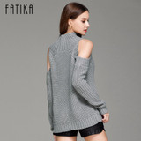 FATIKA Women's Off Shoulder Turtleneck Knitted Sweaters Autumn 2017 Fashion Pullover Jumpers Winter Oversized Sweater for Woman