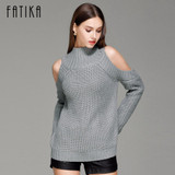 FATIKA Women's Off Shoulder Turtleneck Knitted Sweaters Autumn 2017 Fashion Pullover Jumpers Winter Oversized Sweater for Woman
