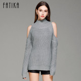 FATIKA Women's Off Shoulder Turtleneck Knitted Sweaters Autumn 2017 Fashion Pullover Jumpers Winter Oversized Sweater for Woman