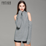 FATIKA Women's Off Shoulder Turtleneck Knitted Sweaters Autumn 2017 Fashion Pullover Jumpers Winter Oversized Sweater for Woman