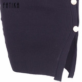 FATIKA Elegant Button up Split Knitted Bodycon Dress Women Black Long Sleeve Sexy Party Dresses Autumn Winter Warm Midi Dresses