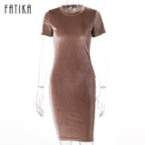 FATIKA 2017 Summer Short Sleeve Velvet Short Casual Women Dress Fashion Women Clothing Elegant Bodycon Party Dresses