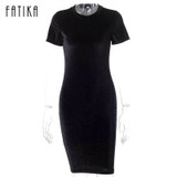 FATIKA 2017 Summer Short Sleeve Velvet Short Casual Women Dress Fashion Women Clothing Elegant Bodycon Party Dresses