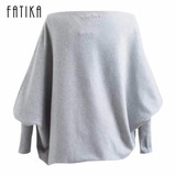 FATIKA 2017 New Fashion Women Sweaters And Pullovers Ladies Batwing Sleeve Slash Neck Knitted Sweaters Casual Loose Jumper Tops
