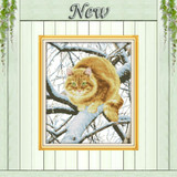 Fat cat on the tree decor paintings counted printed on canvas DMC 14CT 11CT Chinese Cross Stitch Needlework Sets Embroidery kits