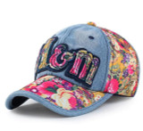 Fashione Cotton baseball cap washed hat for women Floral denim Letter embroidery cap