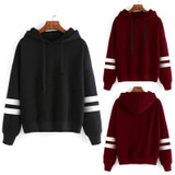 Fashion Womens Striped Long Sleeve Solid Hooded Hoodie Sweatshirt Jumper Hooded Warm Pullover Tops