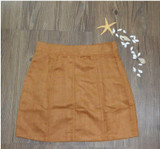 Fashion Womens Solid Stretch Waist Button Brown Plain Flared Skater A-Line Mini Skirt