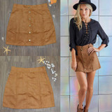 Fashion Womens Solid Stretch Waist Button Brown Plain Flared Skater A-Line Mini Skirt
