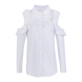 Fashion Womens Off the Shoulder Shirt 2017 HOT Ladies Autumn Blouses Cut Out Shoulder Top Casual Frilled Long Sleeve Blouse Tops