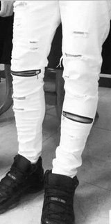 New ripped Frayed jeans for men skinny destroyed  slim brand designer hip hop swag tyga  black biker jeans