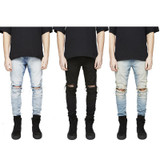 New Ripped biker jeans Men With Holes Super Skinny jeans homme Famous Designer Brand Slim Fit Destroyed Torn Jean Pants For Male