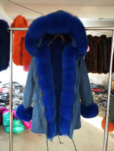 New Real Fur Long Fox Fur Coat Hooded Denim Jacket Outwear Thick Parkas Women Winter 2017 Natural Real Fox Fur Collar Coats