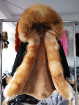 New Real Fur Long Fox Fur Coat Hooded Denim Jacket Outwear Thick Parkas Women Winter 2017 Natural Real Fox Fur Collar Coats