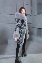 New Real Fur Long Fox Fur Coat Hooded Denim Jacket Outwear Thick Parkas Women Winter 2017 Natural Real Fox Fur Collar Coats