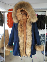 New Real Fur Long Fox Fur Coat Hooded Denim Jacket Outwear Thick Parkas Women Winter 2017 Natural Real Fox Fur Collar Coats