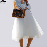 New Puff Women Chiffon Tulle Skirt White faldas High waist Midi Calf Chiffon plus size Grunge Jupe Female Tutu Skirts