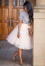 New Puff Women Chiffon Tulle Skirt White Black faldas Vestido High waist Midi Knee Length Chiffon plus size  Female Tutu Skirts