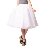 New Puff Fashion Women Girl Chiffon Tulle Skirt White Faldas High Waist Midi Knee Length Female Tutu Skirts CY2072