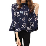 New Print Floral Chiffon Blouse Flare Sleeve Shirts Ladies O- neck Blusas Fashion Women blouses LWE56 2018 Summer Office Lady