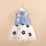New Princess Baby Girl's Kids Denim Sleeveless Tops Tulle Tutu Mini Dresses