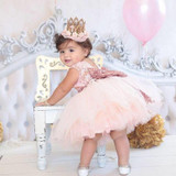 New Pricess Dress Kids Baby Girl Sequins Boknot Party Girls Dresses Ball Gown Costume
