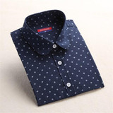New Plus Size Polka Dot Women's Shirt Long Sleeve Blouse Cotton Ladies Tops Turn Down Collar Camisa Women Vintage Blouses 2017