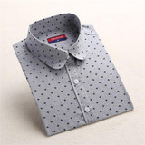 New Plus Size Polka Dot Women's Shirt Long Sleeve Blouse Cotton Ladies Tops Turn Down Collar Camisa Women Vintage Blouses 2017