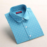 New Plus Size Polka Dot Women's Shirt Long Sleeve Blouse Cotton Ladies Tops Turn Down Collar Camisa Women Vintage Blouses 2017