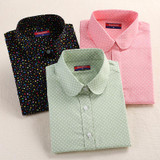 New Plus Size Polka Dot Women's Shirt Long Sleeve Blouse Cotton Ladies Tops Turn Down Collar Camisa Women Vintage Blouses 2017