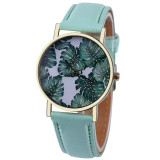 New Plants Pattern Women Watch 2017 PU Leather Analog Quartz Vogue Wrist Watch Ladies Fashion Casual Dress Watches Relogio