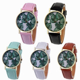 New Plants Pattern Women Watch 2017 PU Leather Analog Quartz Vogue Wrist Watch Ladies Fashion Casual Dress Watches Relogio