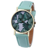 New Plants Pattern Women Watch 2017 PU Leather Analog Quartz Vogue Wrist Watch Ladies Fashion Casual Dress Watches Relogio