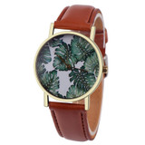 New Plants Pattern Women Watch 2017 PU Leather Analog Quartz Vogue Wrist Watch Ladies Fashion Casual Dress Watches Relogio