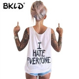 BKLD Harajuku Women T-Shirt I HATE EVERYONE TOPS Funny t shirt Women Sexy hip hop Streetwear tees Design Graphic Tee For Female