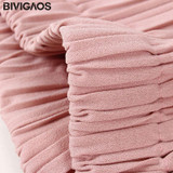 BIVIGAOS Womens Pleated Cropped Pants High Waist Wide Leg Pants Female Solid color Loose Casual Capris Pants Women Trousers