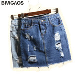 BIVIGAOS Summer Women's High Waist Skirts Hole Ripped Skirts Washed Denim Skirt Jeans Mini Short Skirts For Women Saia Jeans