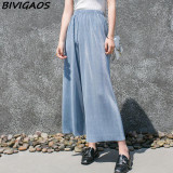 BIVIGAOS palazzo pants Women pleated wide leg pants cropped trousers 3 color high waist loose pant women pantalon femme pantolon