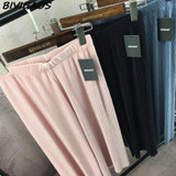 BIVIGAOS palazzo pants Women pleated wide leg pants cropped trousers 3 color high waist loose pant women pantalon femme pantolon