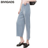 BIVIGAOS palazzo pants Women pleated wide leg pants cropped trousers 3 color high waist loose pant women pantalon femme pantolon