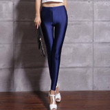 BIVIGAOS Fluorescent Color Leggings Pants Women's Ice Silk Spandex Elastic Leggings Multicolor Shiny Glossy Leggings For Women
