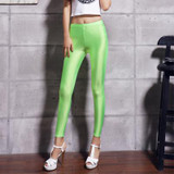 BIVIGAOS Fluorescent Color Leggings Pants Women's Ice Silk Spandex Elastic Leggings Multicolor Shiny Glossy Leggings For Women