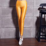 BIVIGAOS Fluorescent Color Leggings Pants Women's Ice Silk Spandex Elastic Leggings Multicolor Shiny Glossy Leggings For Women