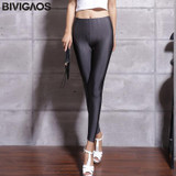 BIVIGAOS Fluorescent Color Leggings Pants Women's Ice Silk Spandex Elastic Leggings Multicolor Shiny Glossy Leggings For Women