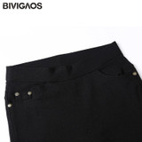 BIVIGAOS Fashion Womens Spring Casual Skinny Jeans Leggings Woven Slim High Elastic Denim Pencil Pants Pocket Leggings For Women