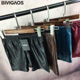 BIVIGAOS Fashion Women Sexy Workout Short High Waist Shorts Feminino Stretch Faux Leather workout Shorts Women Female