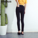 BIVIGAOS Fashion Women High Waist Torn Jeans Casual Hole Knee Skinny Denim Pencil Pants Black Ripped Jeans Leggings For Womens