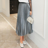 BIVIGAOS 2017 Spring New Summer Women Metal Color Pleated Skirt A-line Skirts Womens Elastic High Waist Long Skirts Midi Skirt