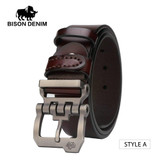 BISON DENIM genuine leather belt for men gift designer belts men's high quality Cowskin Personality buckle,Vintage jeans N71223